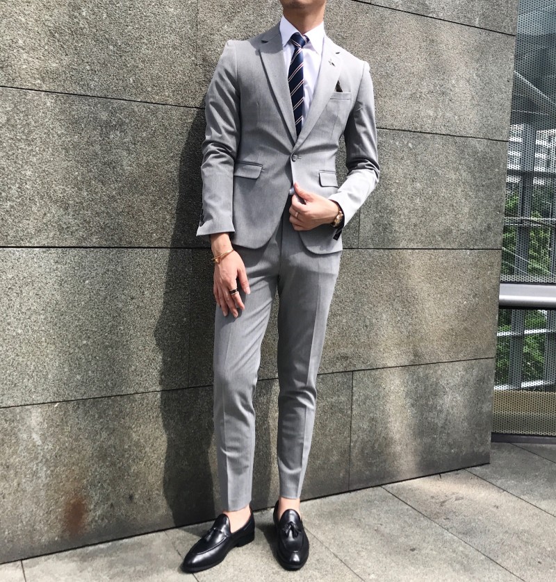 2017韩国秋装简约清晰修身一粒扣小西装套装男士时尚休闲西服套装
