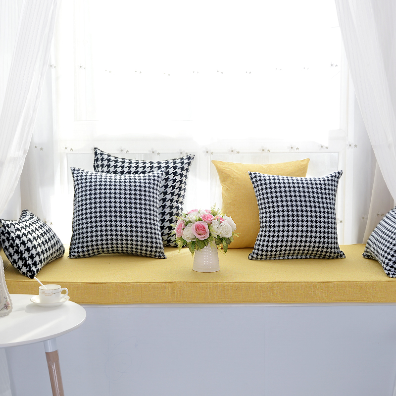 黄色亚麻卧室窗台垫飘窗垫定做高密度海绵榻榻米垫阳台加厚坐垫子