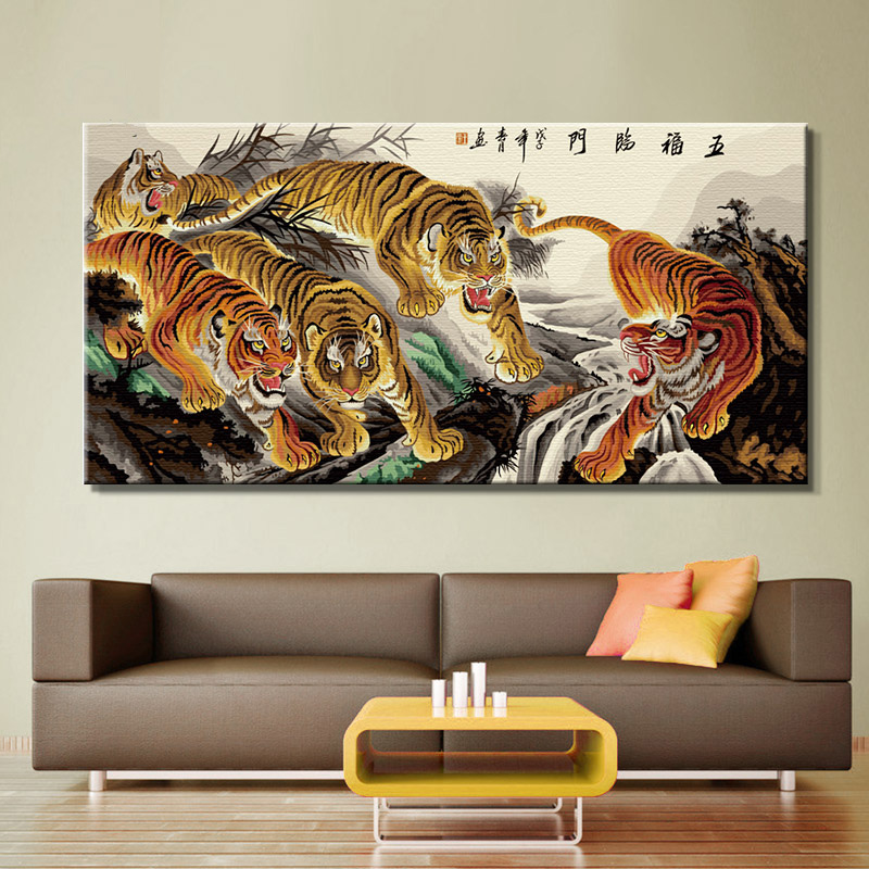DIY数字油画动物风景送礼客厅大幅数码手绘装饰画五福临门80*160