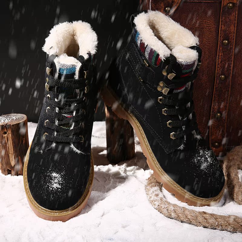 冬季高帮棉鞋加绒雪地靴男士马丁靴保暖男靴子民族风工装短靴冬天
