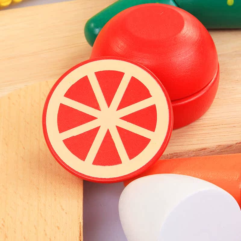 Logwood乐木2016木制磁性水果蔬菜玩具仿真过家家玩具套装切切看