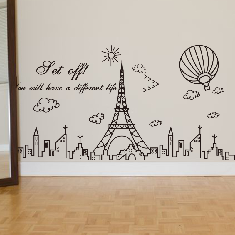 法国艾菲尔铁塔黑白建筑抽象线条客厅沙发背景装饰踢脚线贴纸贴画