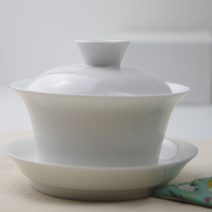 德化白瓷薄胎盖碗白色三才碗纯白大小号茶碗高白陶瓷盖碗茶道配件