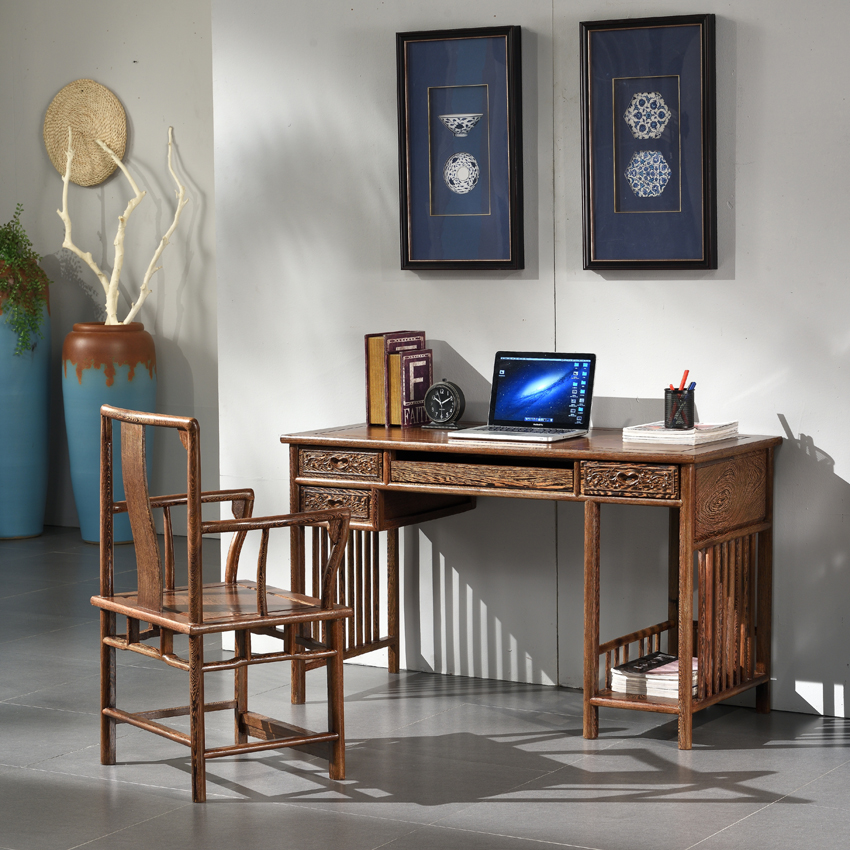 红木家具 鸡翅木电脑桌 实木中式台式 写字台书桌 办公桌椅特价