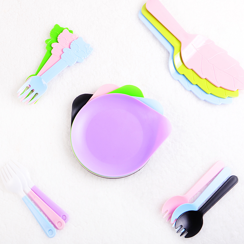 刀叉勺盘 烘焙包装 彩色塑料加厚一次性餐具 生日蛋糕套装