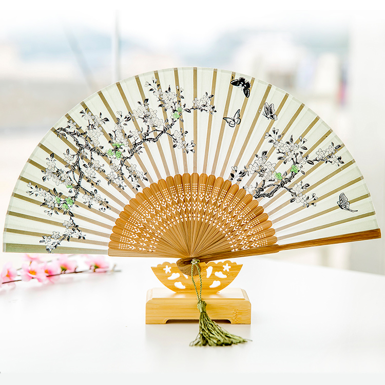夏季舞蹈便携女扇子 丝绸女士折叠扇子日本樱花竹扇古风日式折扇