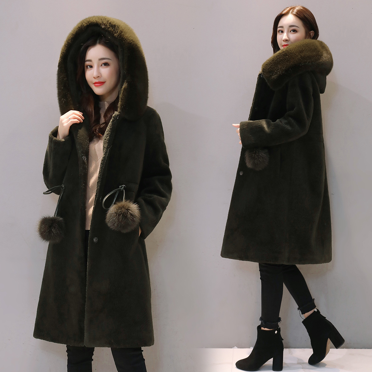 莫卡娜韩版时尚气质中长款宽松羊剪绒大衣同款秋冬季新款长袖外套