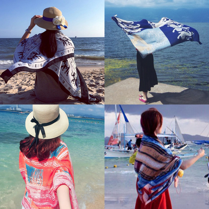 防晒丝巾披肩沙滩巾超大两用夏季海边民族风空调围巾女