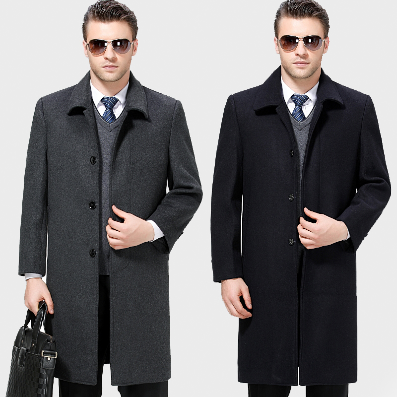 中年男羊绒大衣鄂尔多斯市产中长款加厚毛呢外套加肥加大码特大号