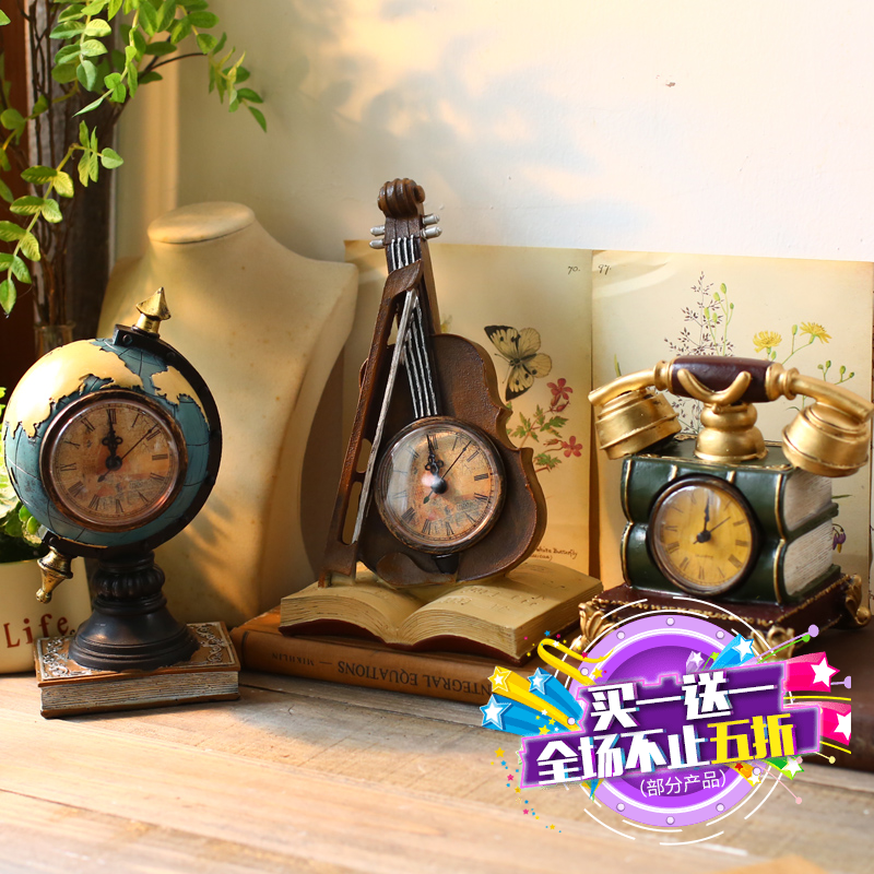 欧式复古电话个性钟表座钟摆件客厅电视柜创意时钟卧室工艺品装饰