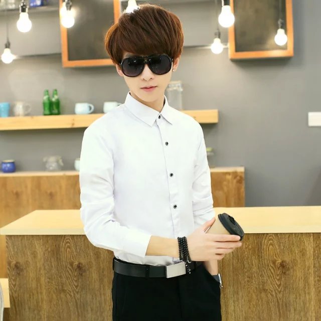 2016秋季男士长袖衬衫韩版修身西装商务正装寸衫打底衫白色衬衣服