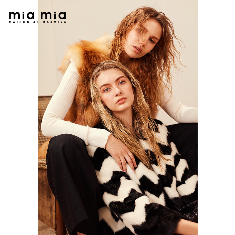 miamia2017冬季新品女条纹水貂毛皮外套短款皮草862808G