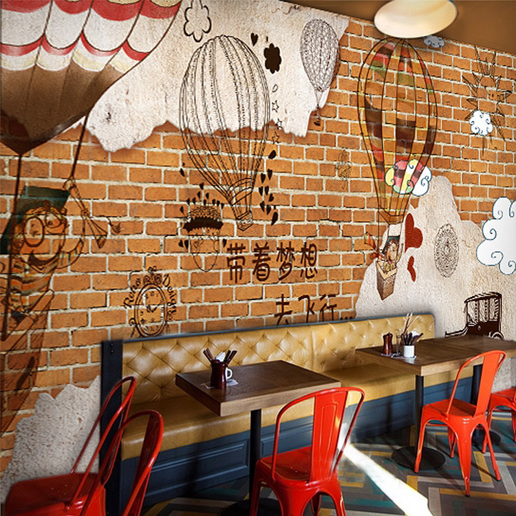复古怀旧工业风砖墙砖纹旅行社餐厅旅游公司墙纸儿童房服装店壁纸