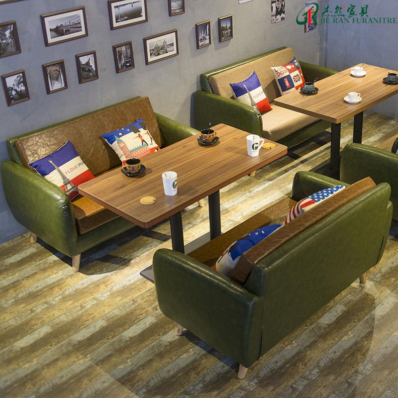 北欧咖啡厅沙发 奶茶店咖啡馆甜品店双人皮布艺扶手沙发桌椅组合