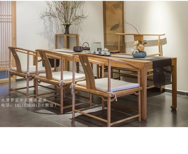 新中式禅意茶桌椅组合简约现代中式功夫茶桌老榆木茶室纯实木家具
