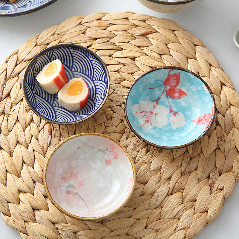 日式和风圆形调味碟 陶瓷配套餐具蘸酱碟釉下彩手绘沾碟酱油碟子