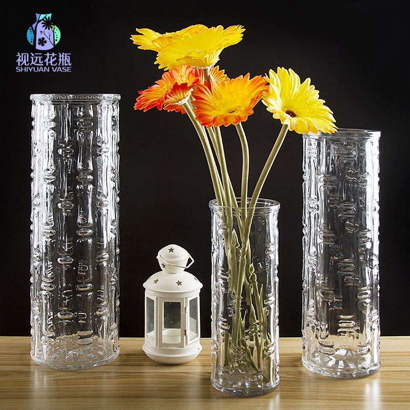 现代简约家居摆设圆筒玻璃花瓶加厚加大号富贵竹水培插花透明花器
