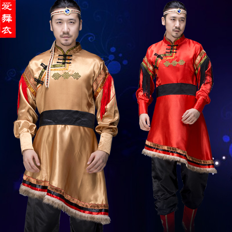 新款蒙古服装男蒙族成人少数民族舞蹈演出服草原风藏袍摔跤表演服