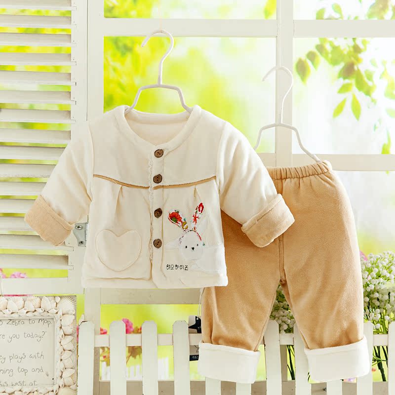 婴儿棉衣套装薄春秋装3个月男女宝宝外套2件套夹棉新生儿满月宝宝