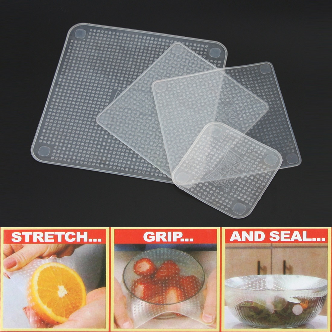 魔尚创意 食品级密封硅胶保鲜盖 厨房保鲜碗盖罩四件套硅胶保鲜膜