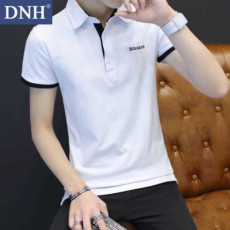 DNH男士衣服短袖男T恤翻领上衣男体恤青年韩版休闲印花Polo衫