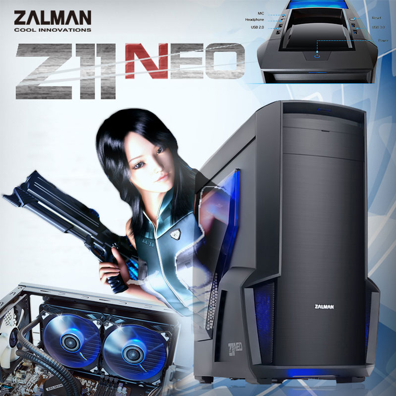ZALMAN韩国Z11 NEO台式游戏机箱透明USB3.0主机电脑大机箱ATX空箱