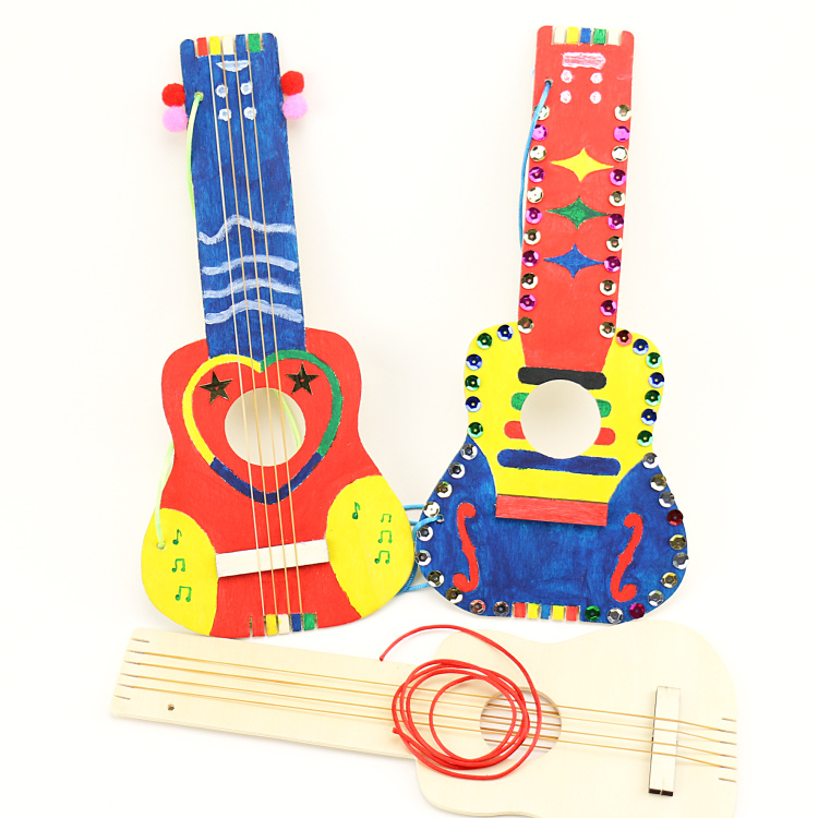 白坯木质吉他幼儿园儿童手工自制创意美术绘画涂色材料包教师节