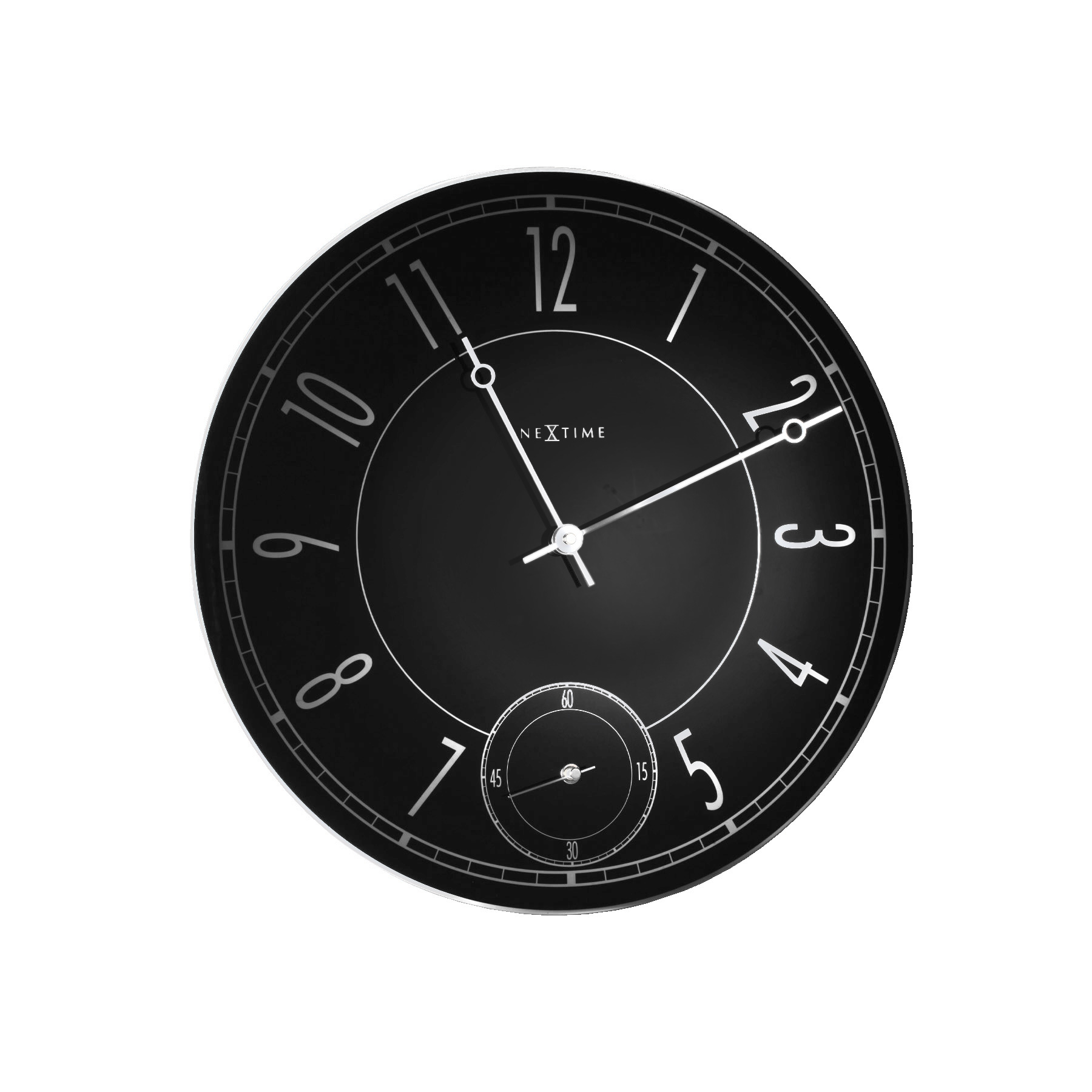 Nextime立时天黑色圆形欧式复古静音挂钟客厅卧室石英电子钟表