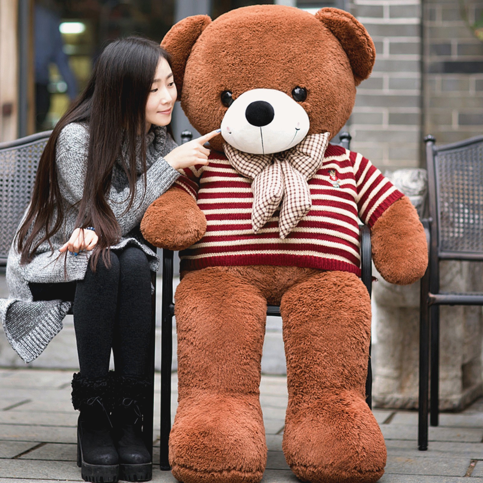 正版棕熊娃娃 围巾熊泰迪熊公仔 大号1.2米熊熊 绒毛玩偶女生礼物