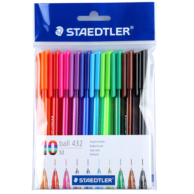 德国STAEDTLER施德楼432彩色圆珠笔原子笔|多色圆珠笔|10只 M尖