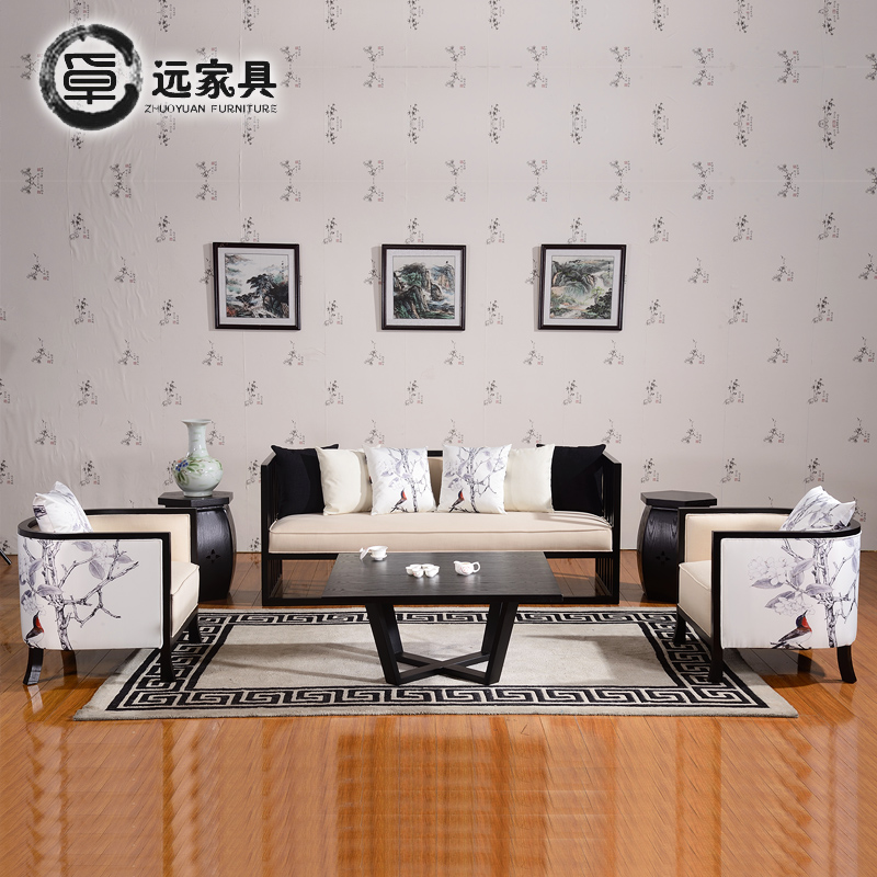 新中式实木沙发现代茶楼会所沙发组合咖啡厅样板房酒店工程家具