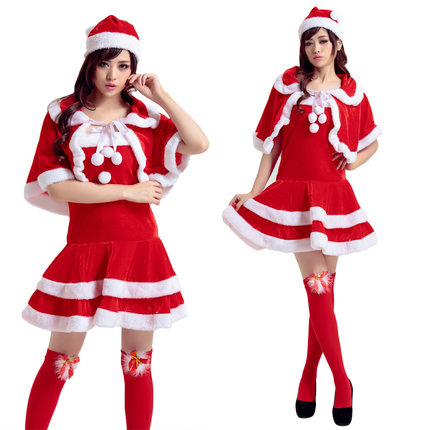 新款圣诞装连衣裙女 红色披肩万圣节cosplay可爱女裙圣诞晚会服装