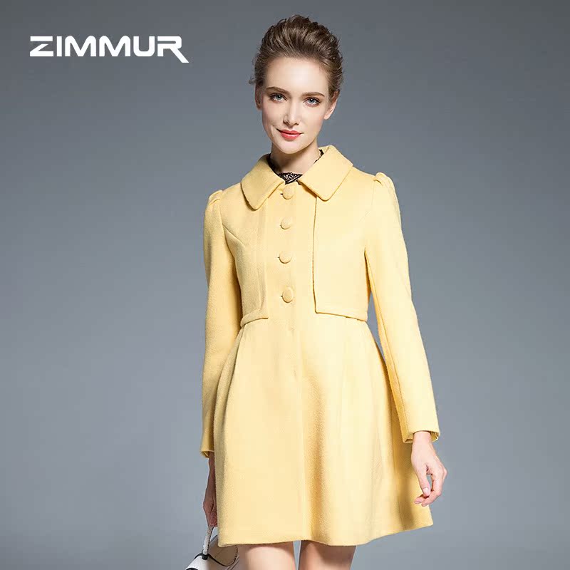 ZIMMUR2014冬装新款气质英伦风时尚翻领毛呢大衣