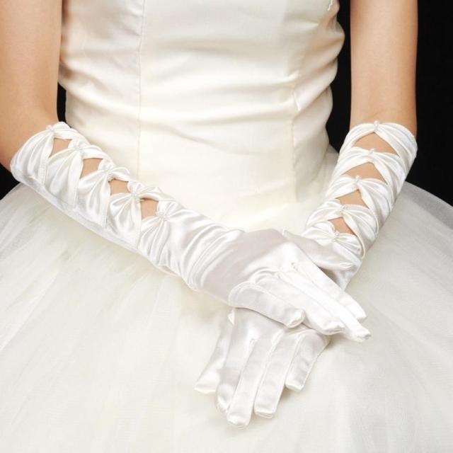 新娘手套手套 新娘婚纱礼服手套 红色有指缎面手套 婚纱配件
