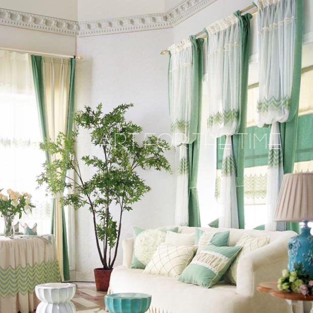 艺苒时光^^经典草绿色新美式现代风格素色短毛绒客厅卧室遮光窗帘