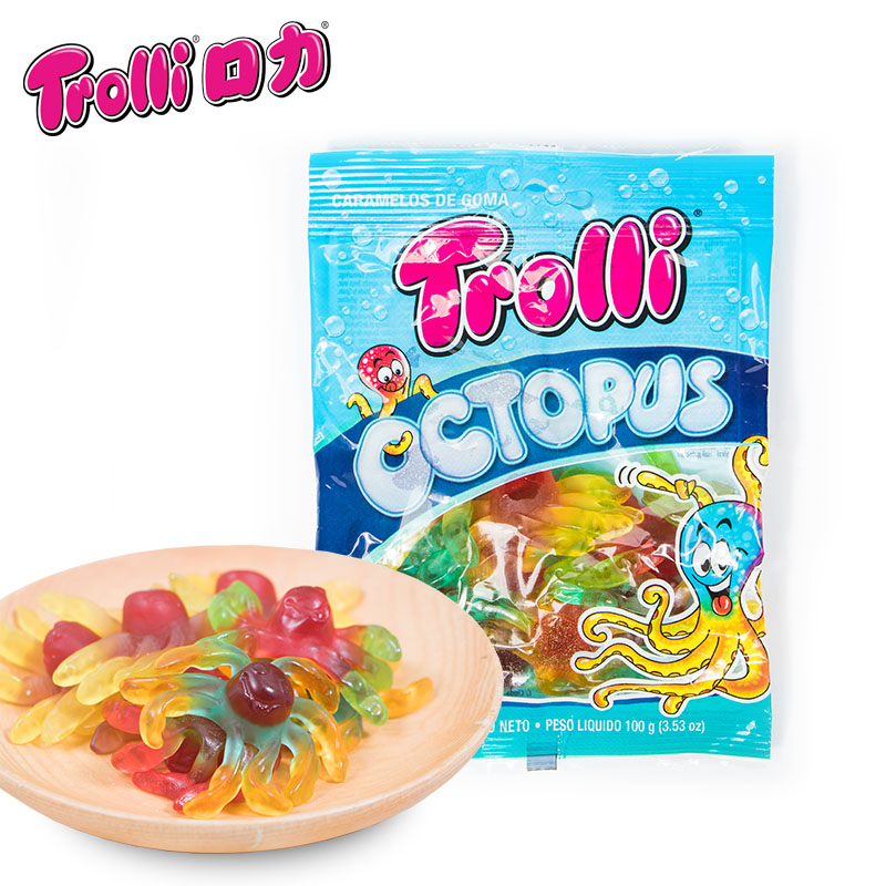 Trolli/口力西班牙进口橡皮糖章鱼软糖儿童QQ糖零食糖果100g/袋