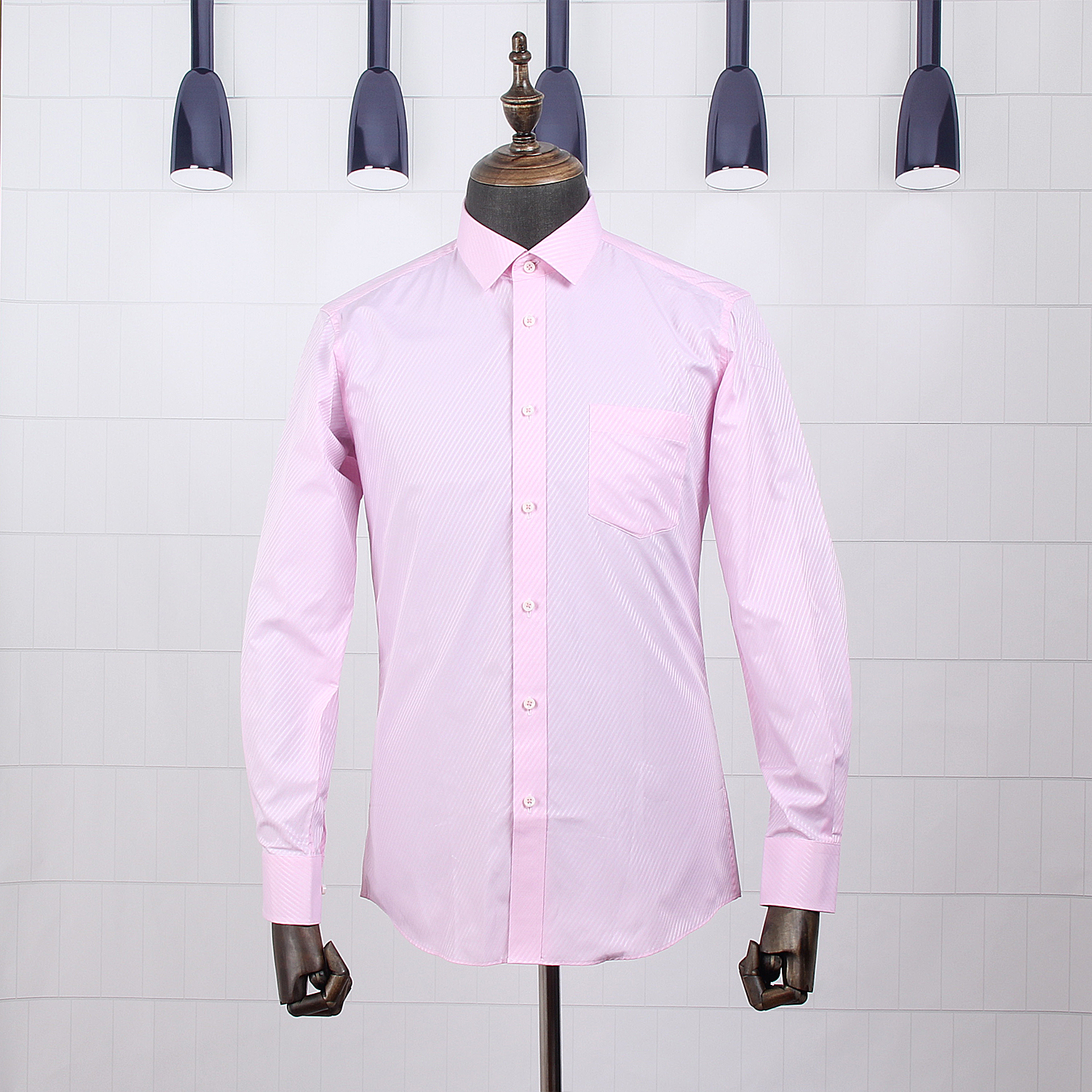 男装秋季新款商务正装男长袖衬衫粉色斜纹婚礼伴郎必备衬衫