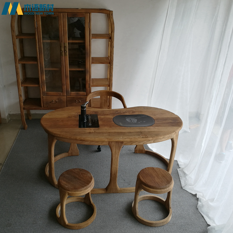 茶桌办公桌老榆木书桌椅书柜组合老板桌仿古简约中式实木写字台