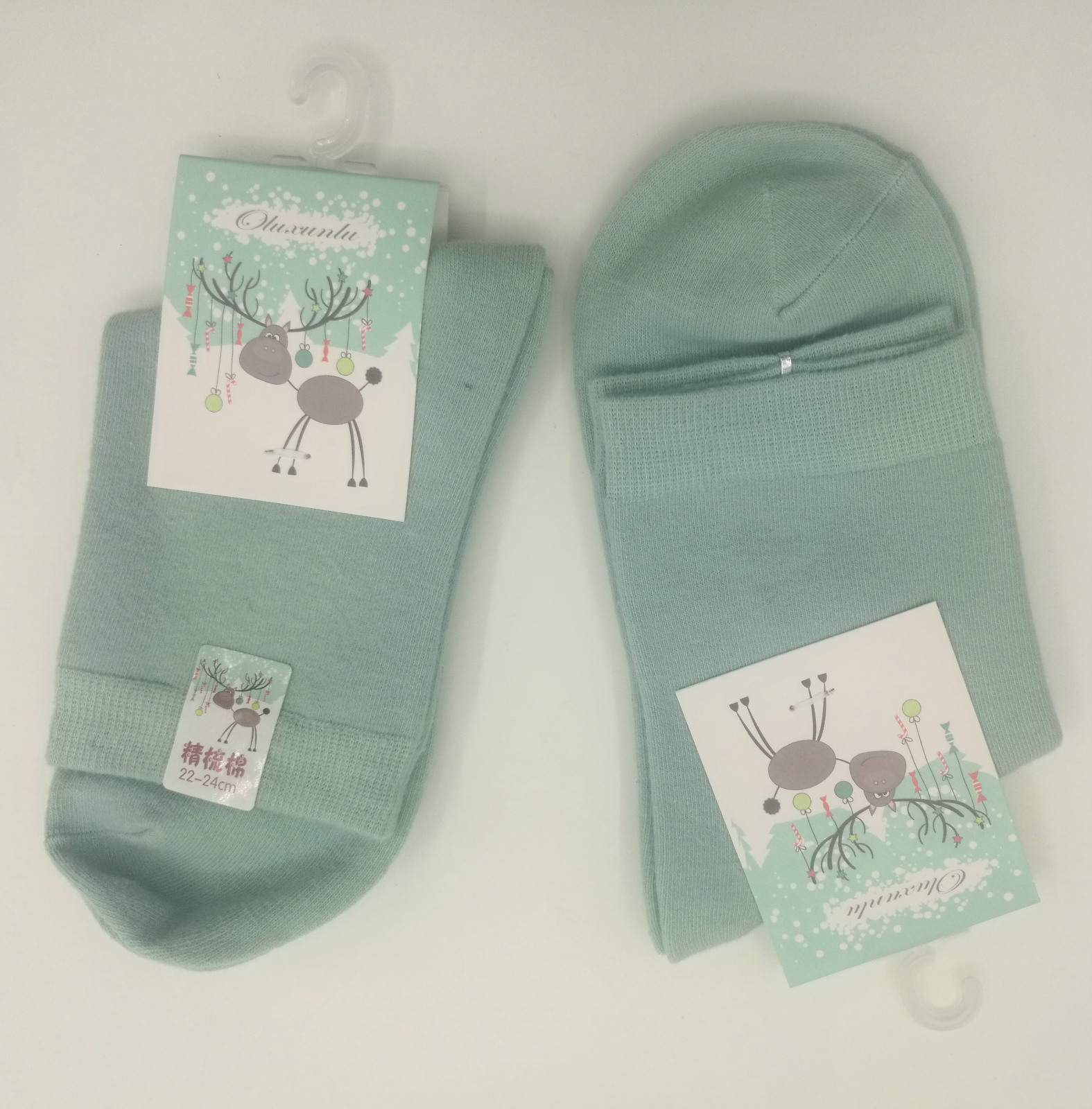 2017女士袜子女生女袜保暖加厚棉袜秋冬春款新款纯色可爱包邮绿色
