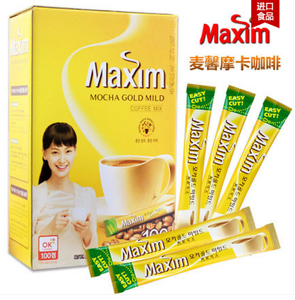 韩国咖啡麦馨maxim100条原装进口正品摩卡三合一速溶冲饮品黄大袋