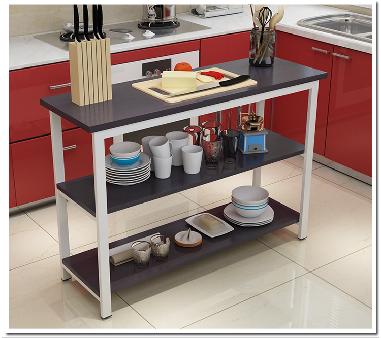 厨房切菜桌简易分层3层移动客厅家用钢木鞋架多功能餐桌置物架