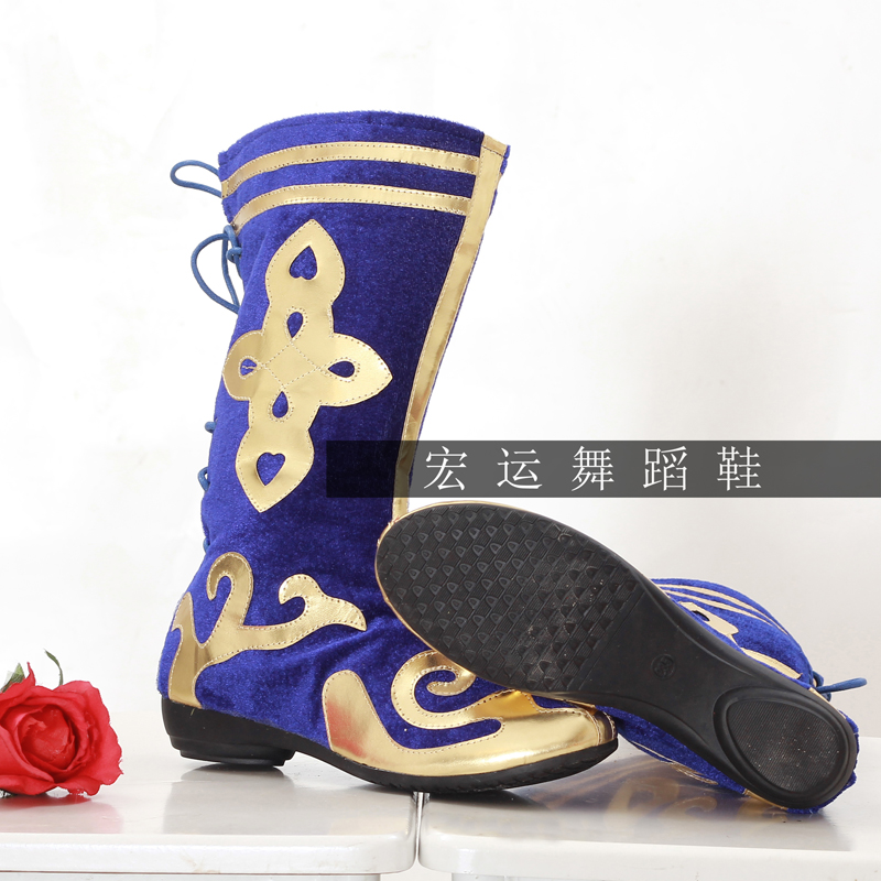 藏族舞蹈靴蒙古舞蹈鞋女士舞蹈靴民族舞蹈演出鞋羌族高弹力长筒靴