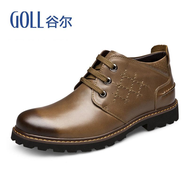 GOLL/谷尔冬季新款加绒男鞋英伦高帮鞋真皮保暖男士棉鞋短靴男靴