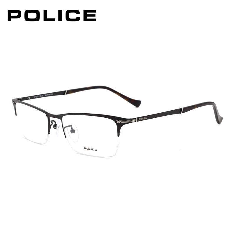 POLICE眼镜框 超轻男款合金半框眼镜框近视眼镜架 VPL075G