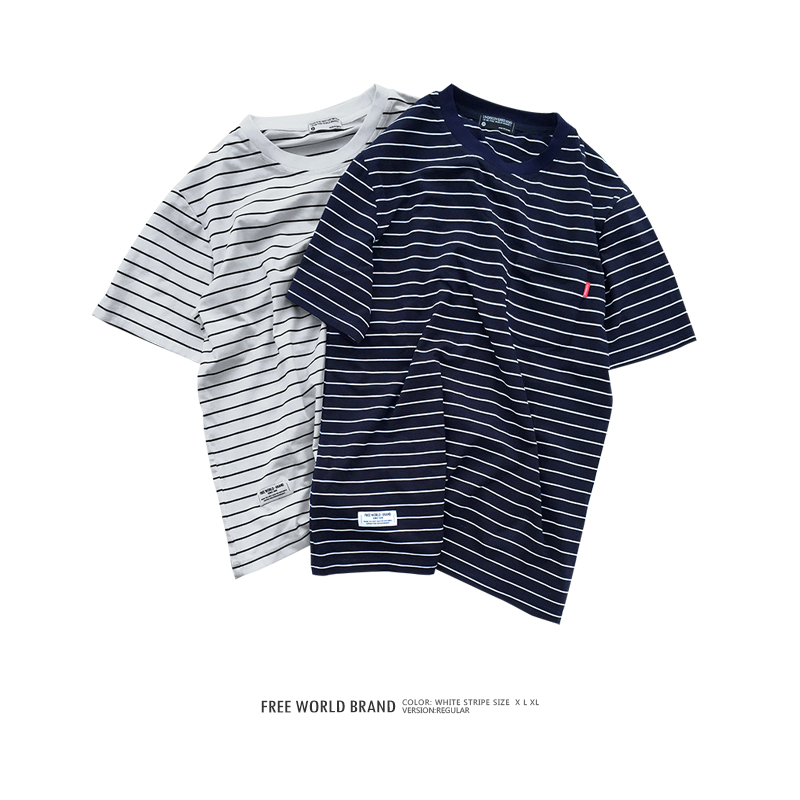 FREE WORLD BRAND 2016SS 海军衫短袖T恤 条纹t恤男