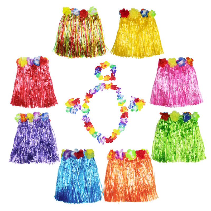 夏威夷彩色草裙舞服装儿童套装花环30cm儿童舞会装扮节日演出服