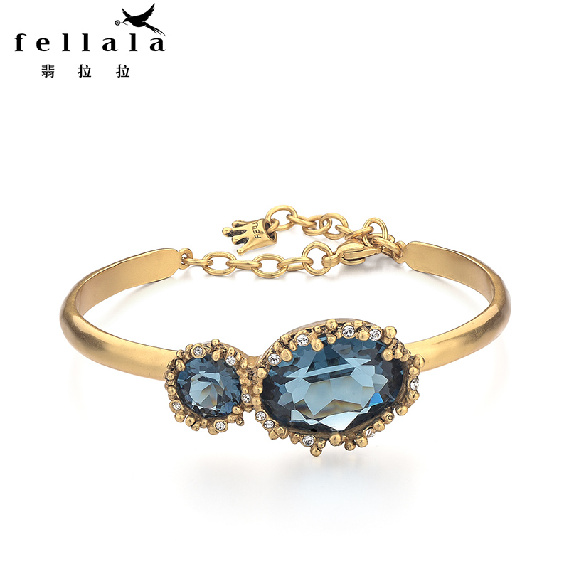 Fellala翡拉拉灵石系列手镯欧美复古气质人造蓝水晶手环手镯女