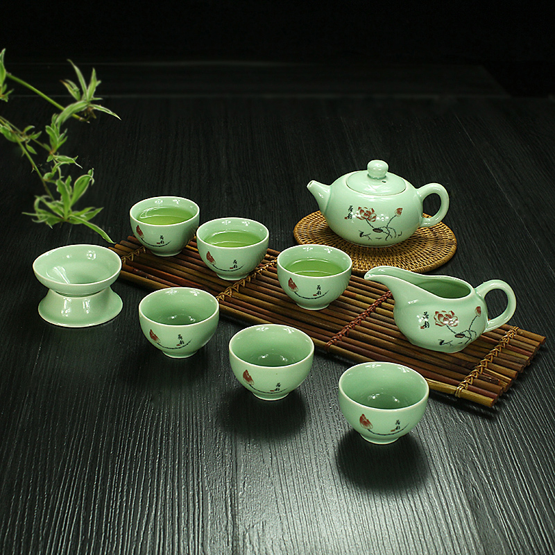 青瓷茶具套装 茶杯茶壶陶瓷功夫茶具茶盘配件 家用简约耐高温