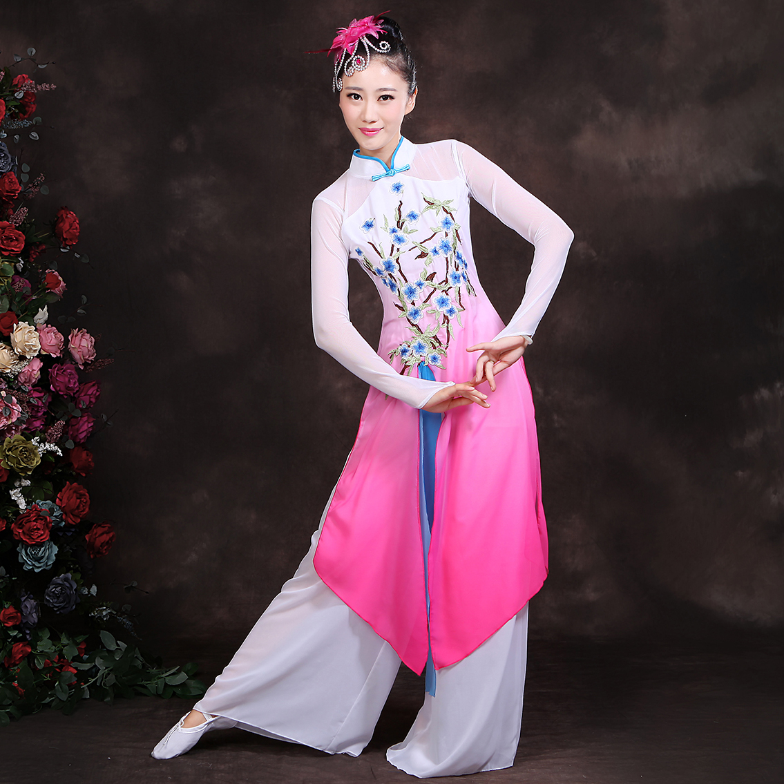 菲凡新娘古典舞伞舞舞蹈演出民族舞台服装扇子舞2016新款连衣裙女