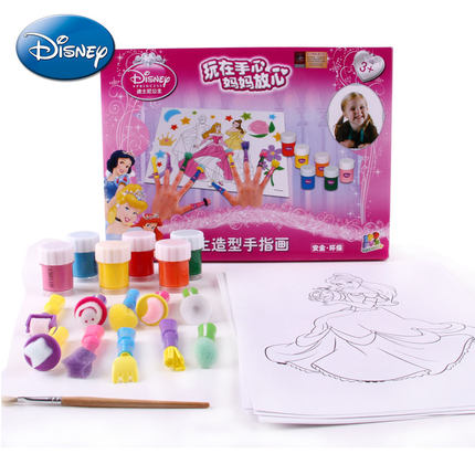 正品迪士尼公主儿童涂鸦手指画套装 绘画DIY创意益智动手玩具礼品